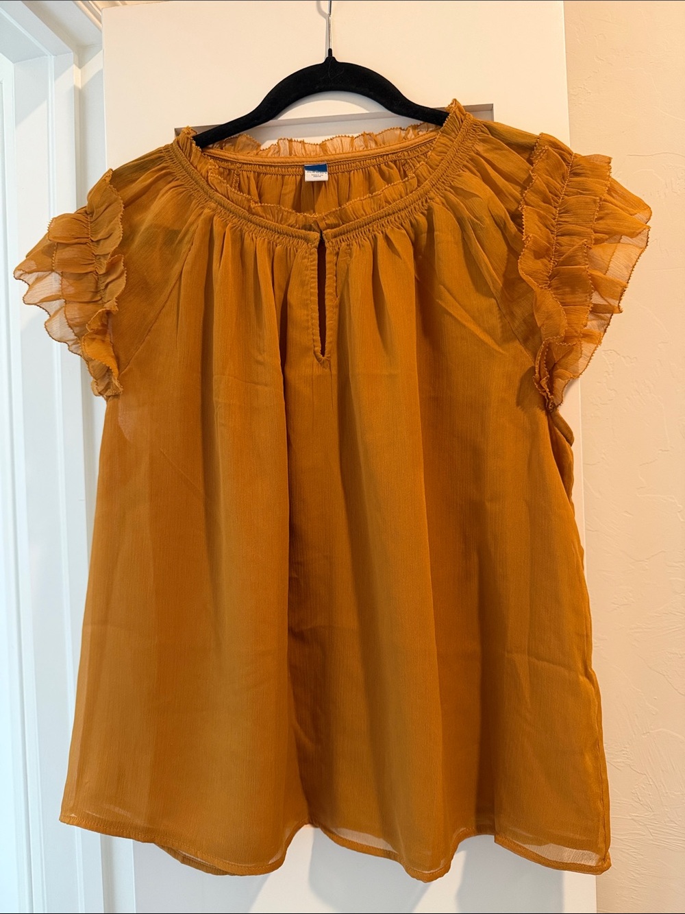 Old Navy Mustard Ruffle Neck Blouse